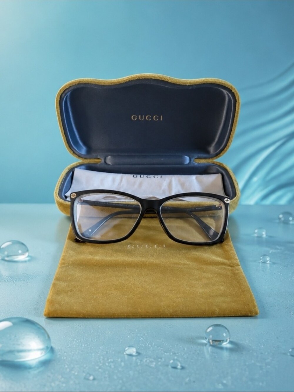 Gucci Black Square Frame Glasses with Gold Accents